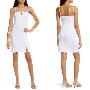 Nordstrom 2022 Open Edit White V-Neck‎ Ponte Mini Dress Size XS Sheath Slit Boho